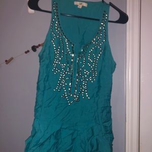 Studded blue mini dress with pockets